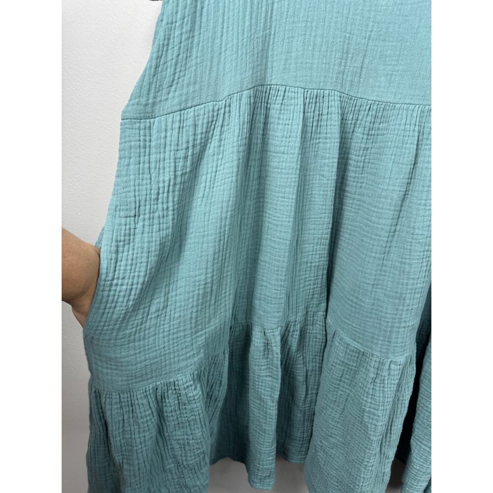 Lucky Brand Women's Dress Blue Green Tiered Short Midi Cotton Gauze Pockets 1X - Picture 7 of 11